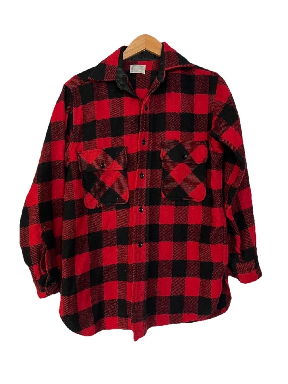 Vtg Towncraft Penney’s Red Buffalo Plaid Flannel Shirt Wool Size Small 14-14 1/2